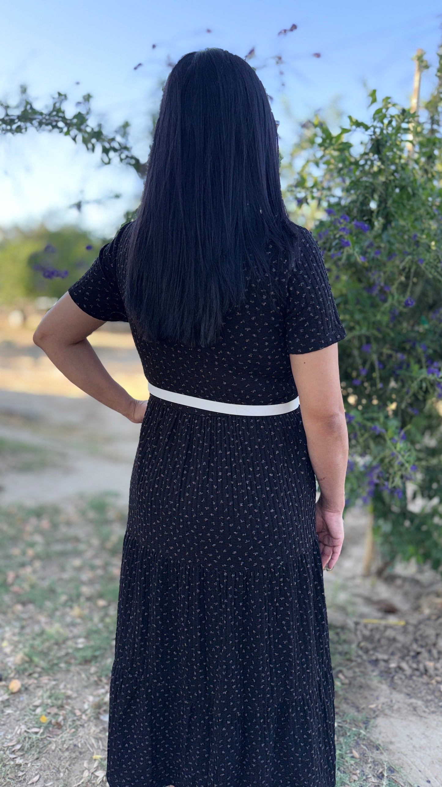 Melanie Black Floral Tiered Midi Dress