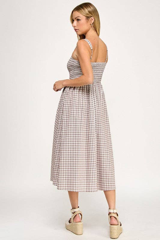Smocked Gingham Midi Dress
