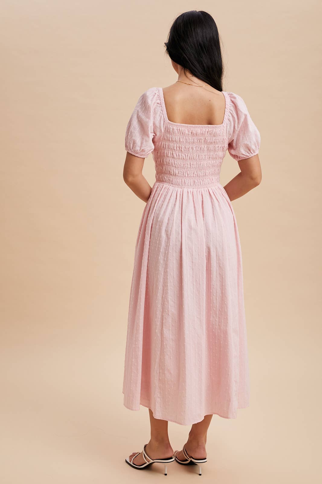 SMOCKED BOW DETAIL MAXI DRESS