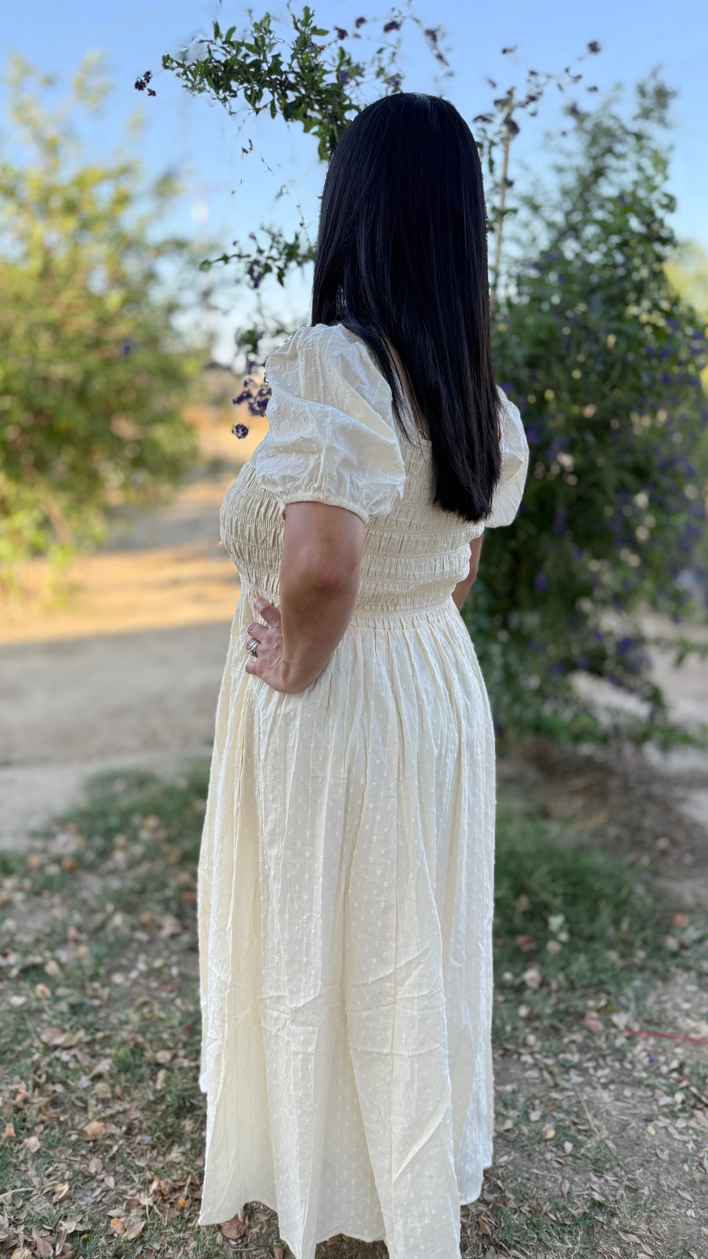 SMOCKED BOW DETAIL MAXI DRESS