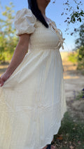 SMOCKED BOW DETAIL MAXI DRESS