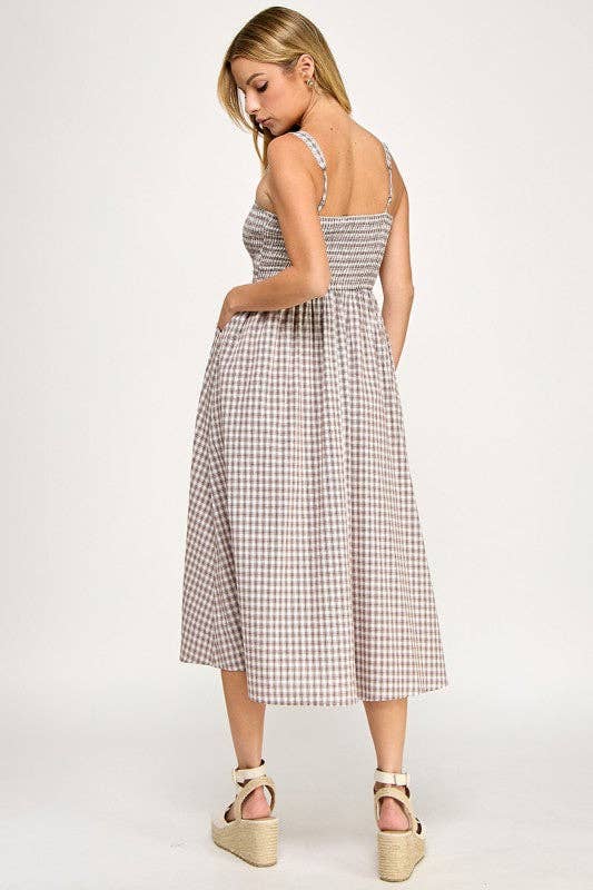 Smocked Gingham Midi Dress