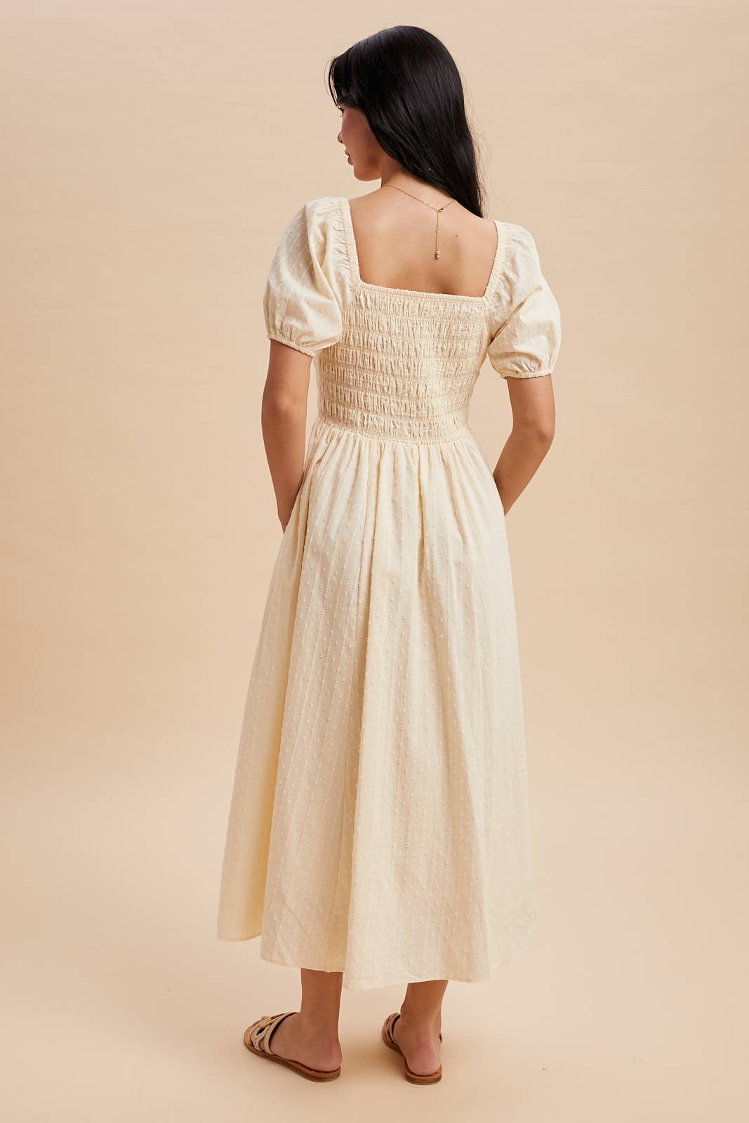 SMOCKED BOW DETAIL MAXI DRESS