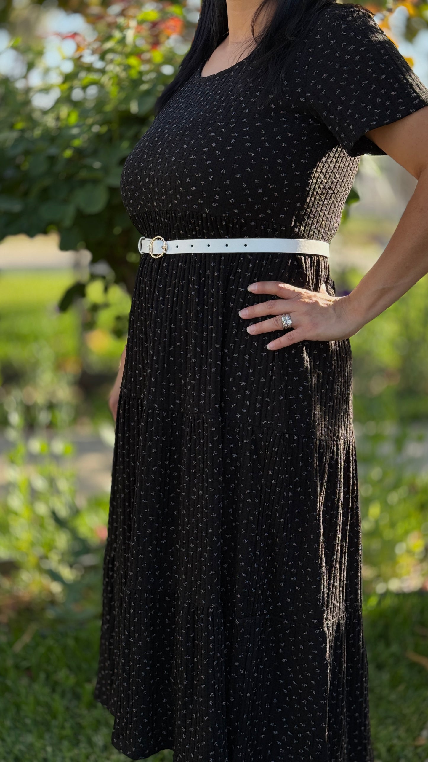 Melanie Black Floral Tiered Midi Dress