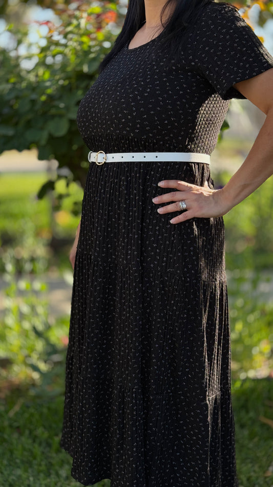 Melanie Black Floral Tiered Midi Dress