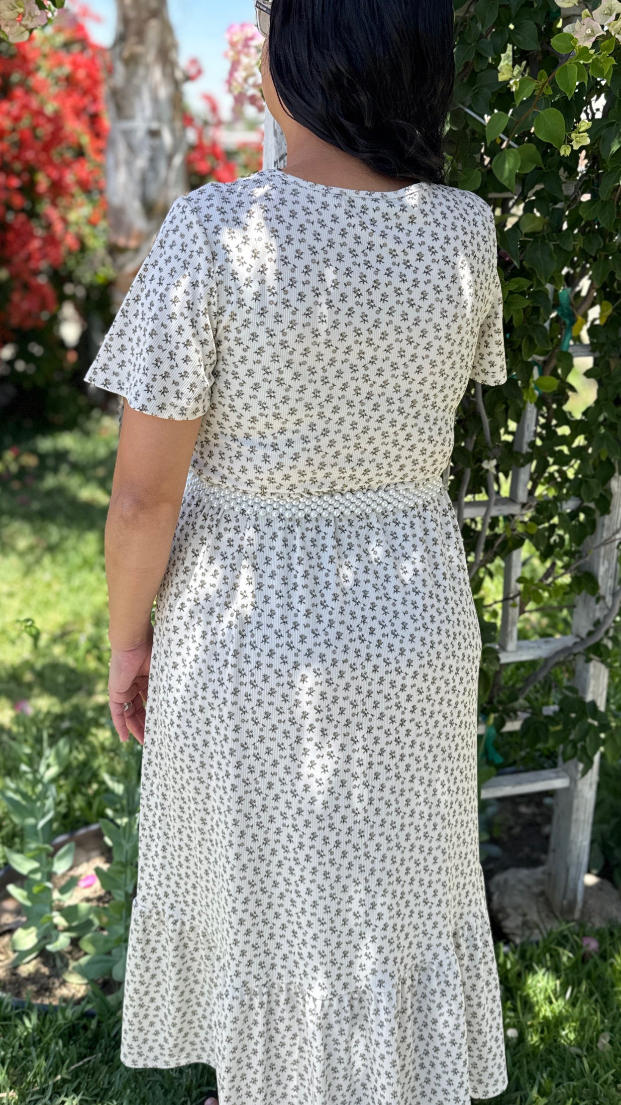 'Shiloh' Ditsy Floral Ribbed Midi Dress