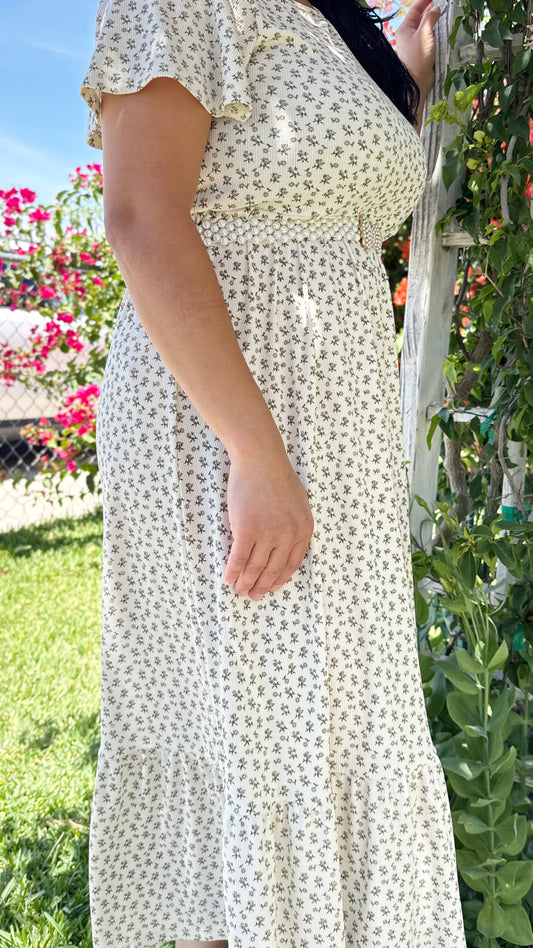 'Shiloh' Ditsy Floral Ribbed Midi Dress