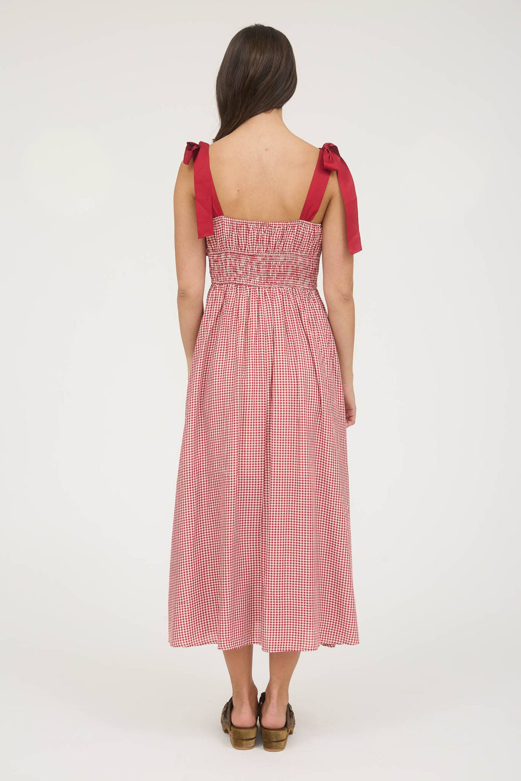 PLAID RIBBON TIE STRAP CORSET MIDI DRESS