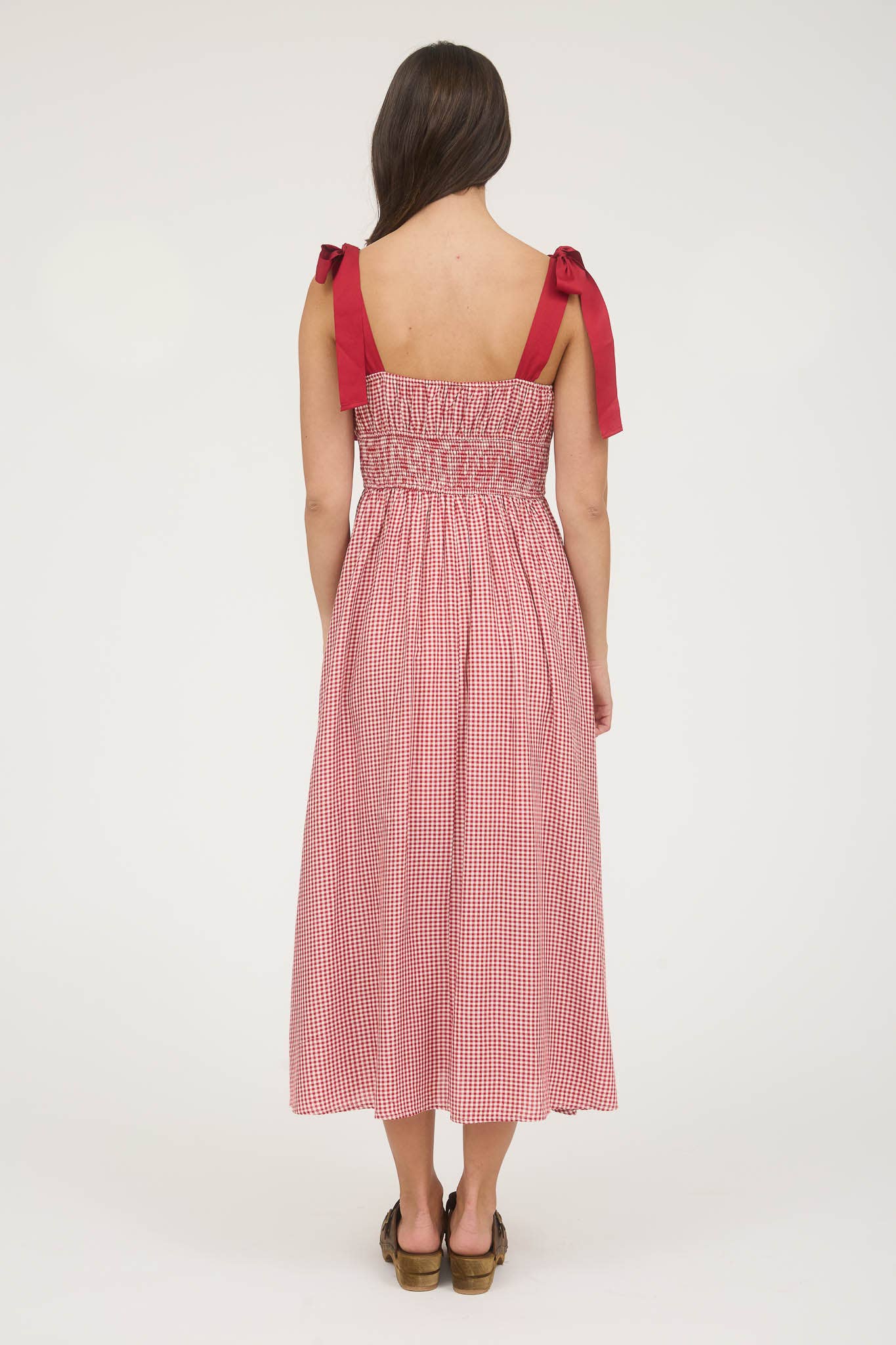 PLAID RIBBON TIE STRAP CORSET MIDI DRESS